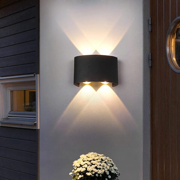 Varnet Up Down Curved LED Wall Light :: for Outdoor and Indoor :: Black Powder Coated IP65 Metal Body (Warm-White (Golden), 4 Watt (2 Rays))